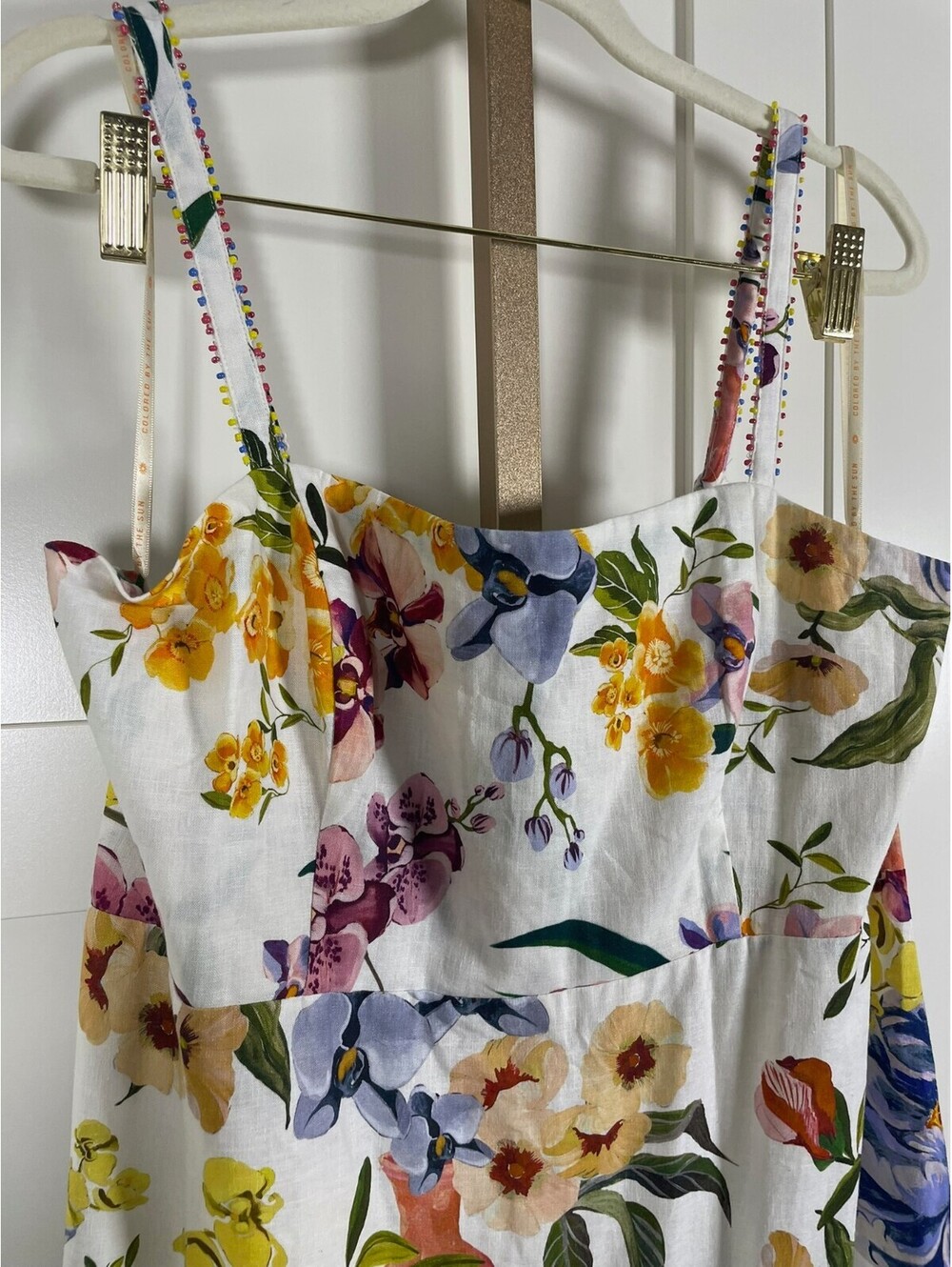 FARM Rio Greek Garden Tiered Linen Blend Maxi Dress White Floral XL NWT - Picture 8 of 8